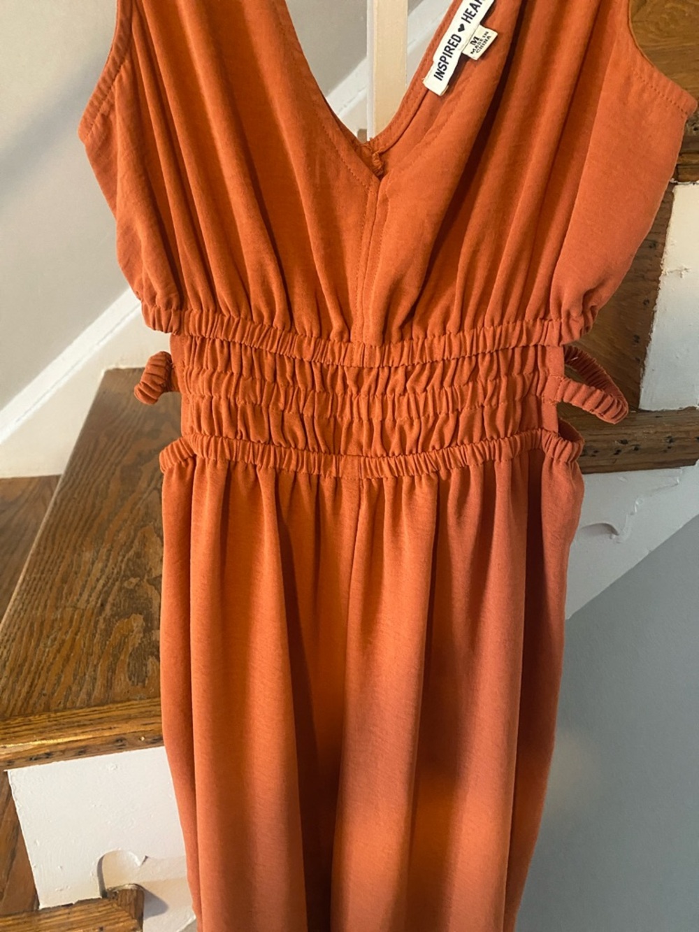 Inspired Hearts Rust Orange Deep V Sleeveless Jumpsuit Size Medium - Picture 3 of 4